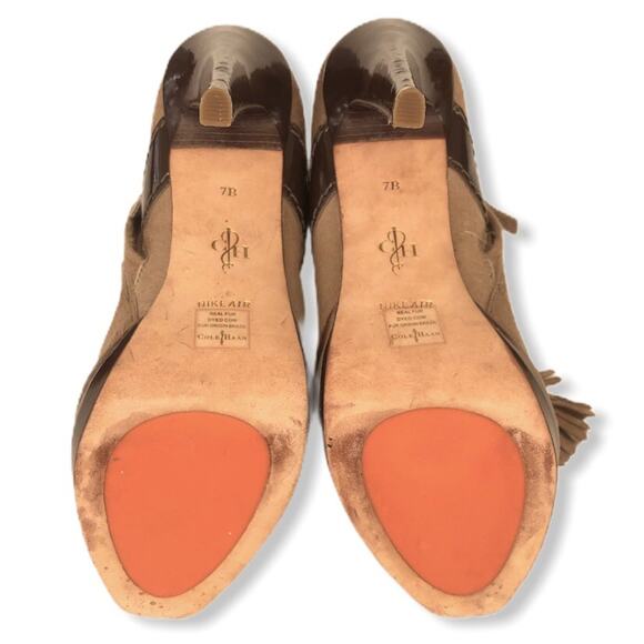 Cole Haan Bootie Heels Cow Hair Kiltie Beige Brown Sz 7 - Picture 9 of 12